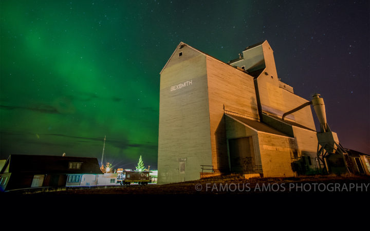 Sexsmith Grain Elevatorin front of stunning northern lights