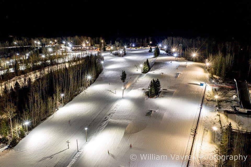 Aerial view of Nitehawk Year Round Adventure Park at Night