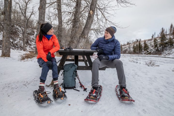 two people snowshoeing