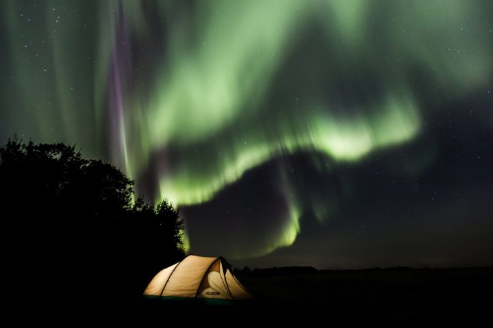 camping tent under the Grande Prairie northern lights