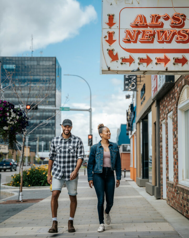 Couple walking in Grande Prairie Region